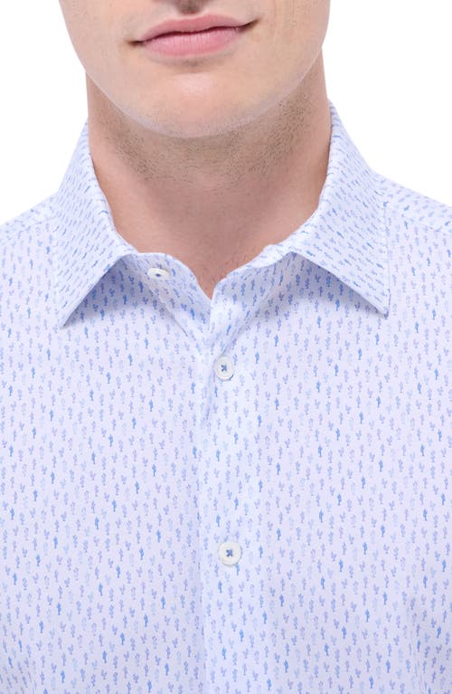 Bugatchi Miles Ooohcotton® Cactus Print Short Sleeve Button-up Shirt In White