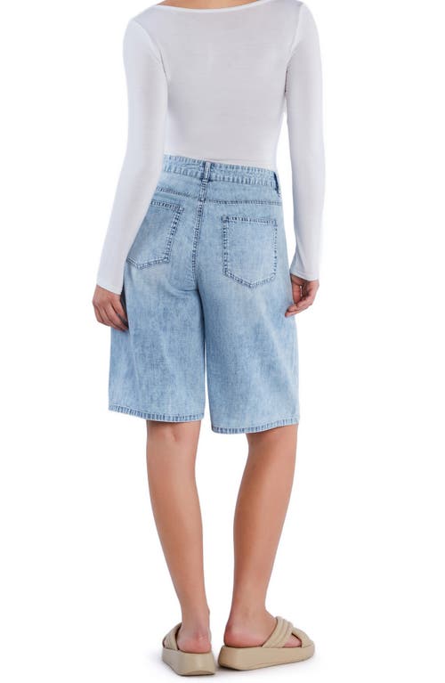 Hint Of Blu Chill Pleated Mid Rise Denim Bermuda Shorts