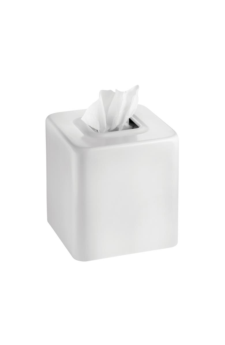 mDesign Metal Square Modern Tissue Box Cover Holder for Bathroom - White, Alternate, color, White