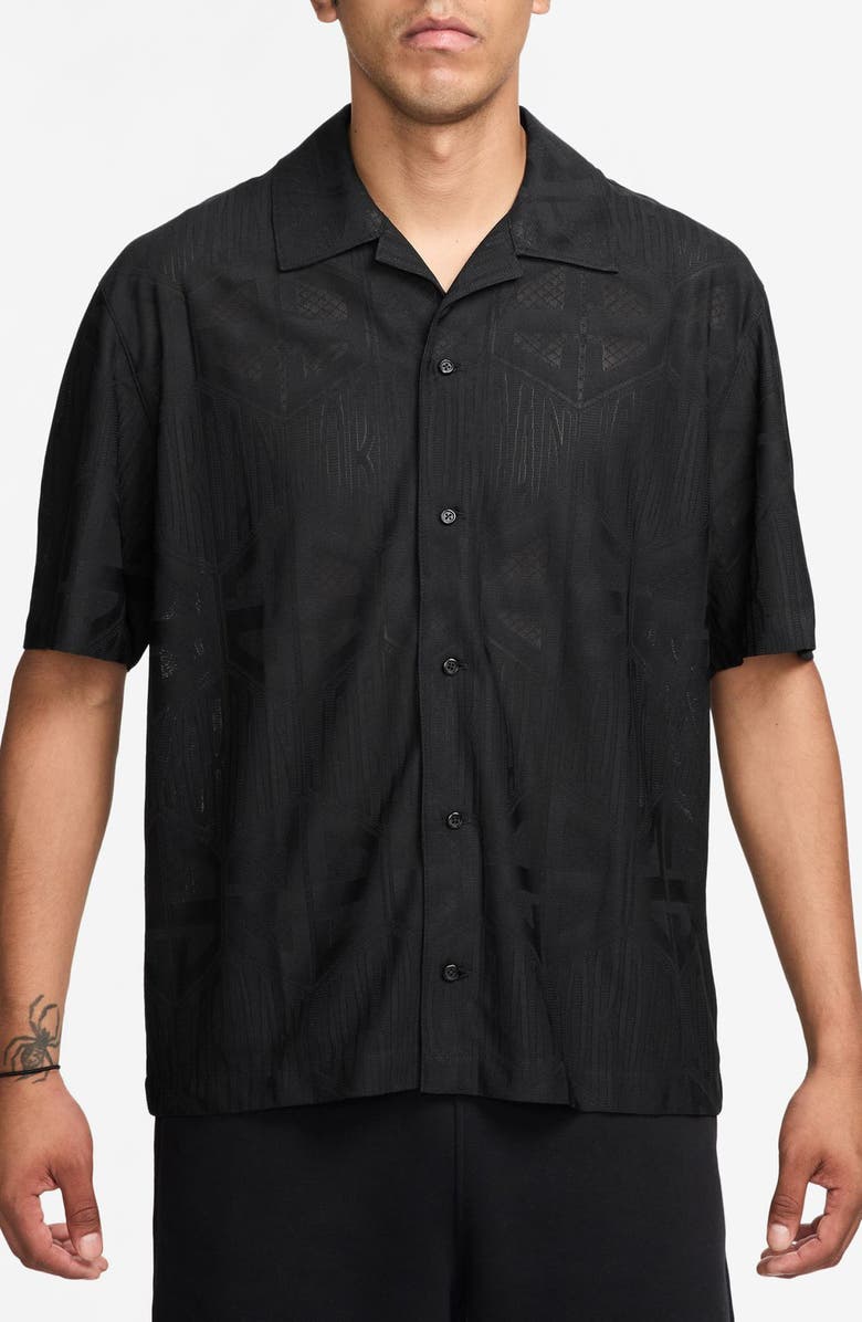 Jordan Flight Jacquard Short Sleeve Button-Up Shirt, Main, color, 