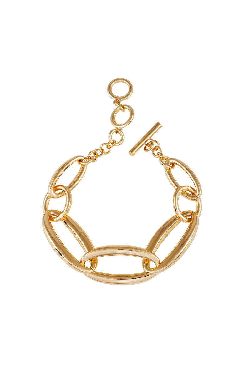Bold Link Toggle Bracelet, Main, color, 14K Gold Plated
