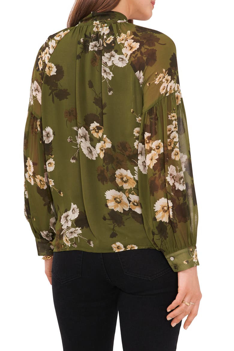 Floral Print Tie Neck Blouse, Alternate, color, LIGHT OLIVE