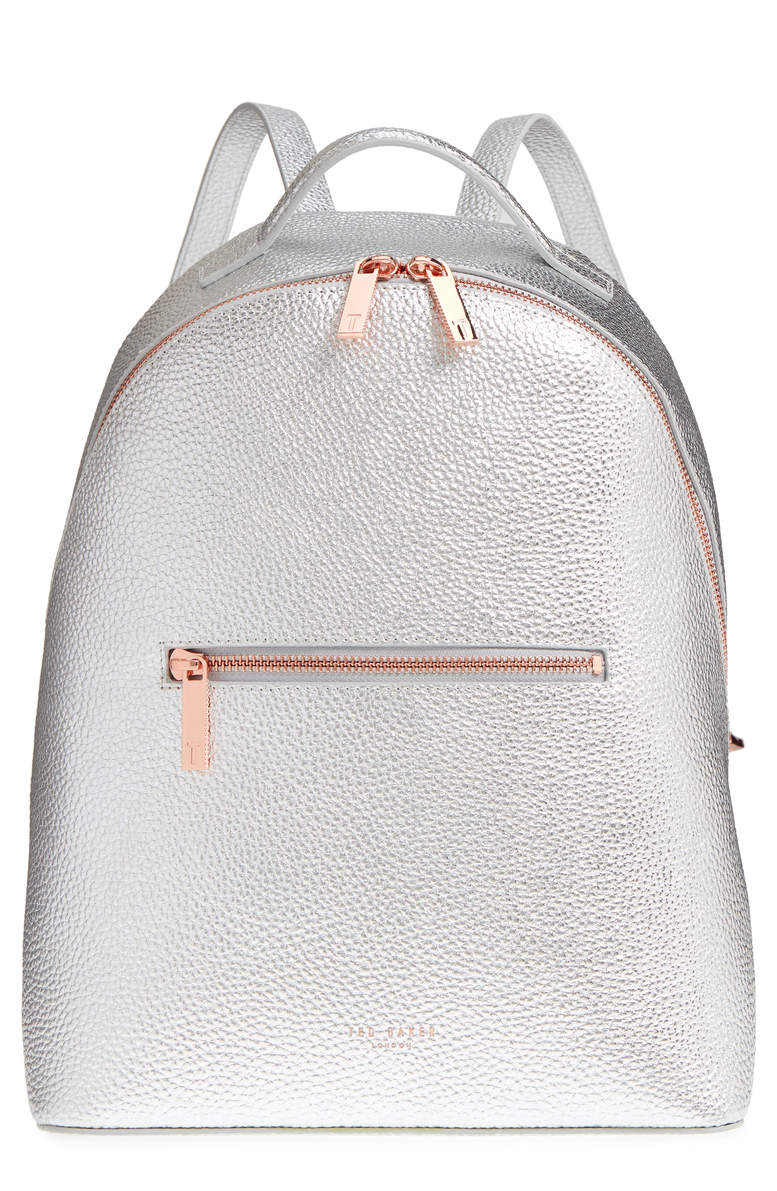 Leather Backpack, Main, color, SILVER