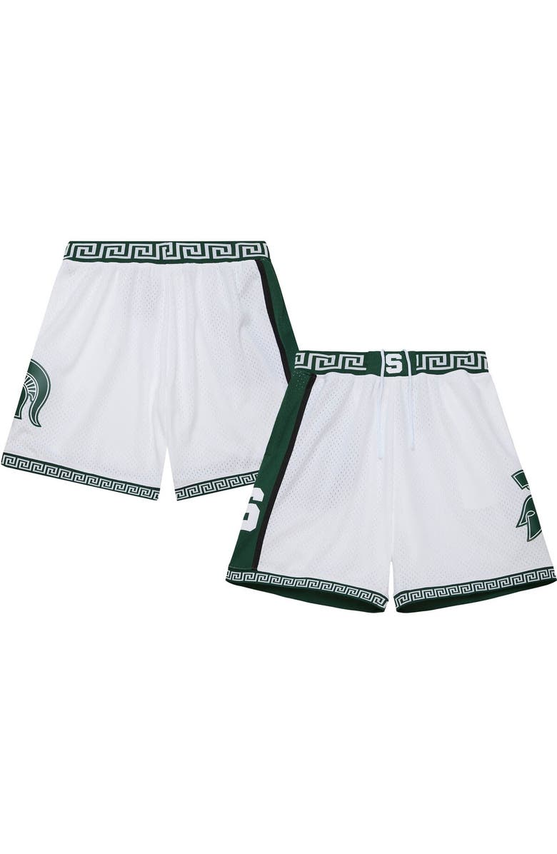 Mitchell & Ness Men's Mitchell & Ness White Michigan State Spartans 125th Basketball Anniversary 1999 Throwback Shorts, Alternate, color, White