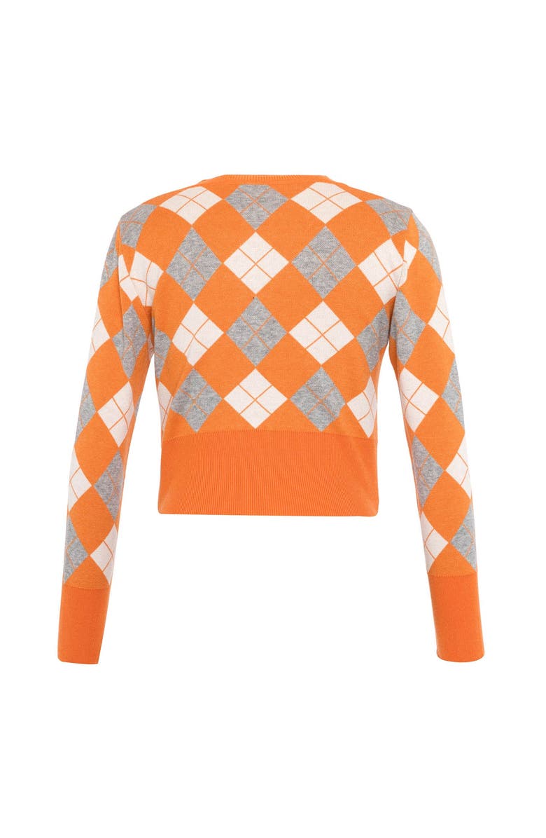 THEO The Label Nomia Plaid Pearly Cardigan, Alternate, color, Mandarine/Gold