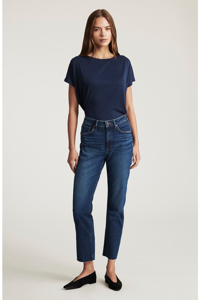 New York High Waist Ankle Straight Leg Jeans, Alternate, color, DARK BRUSHED FLEX BLUE