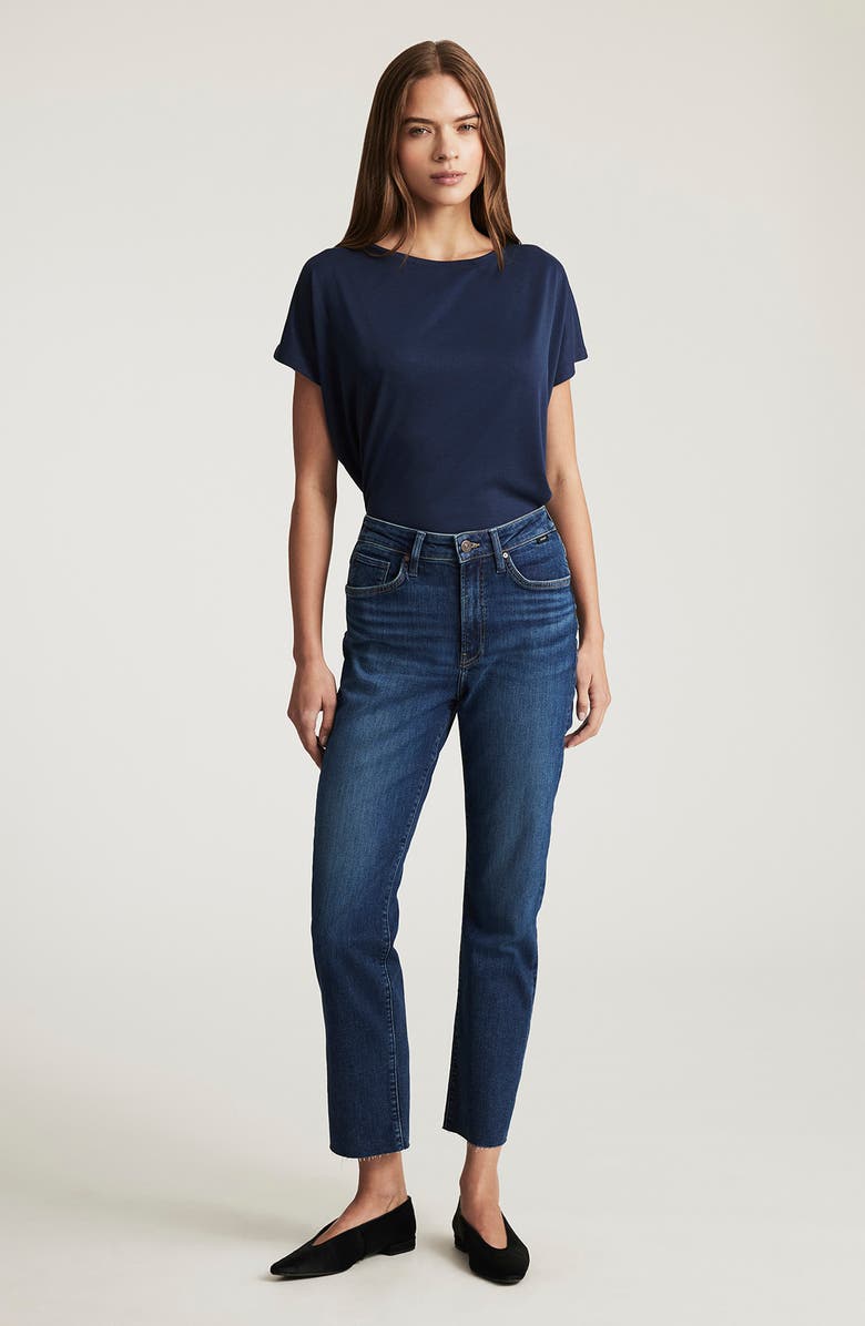 Mavi Jeans New York High Waist Ankle Straight Leg Jeans, Alternate, color, Dark Brushed Flex Blue