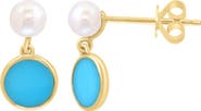 EFFY 14K Gold Plated Freshwater Pearl & Turquoise Drop Earrings