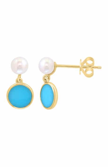 14K Gold Plated Freshwater Pearl & Turquoise Drop Earrings