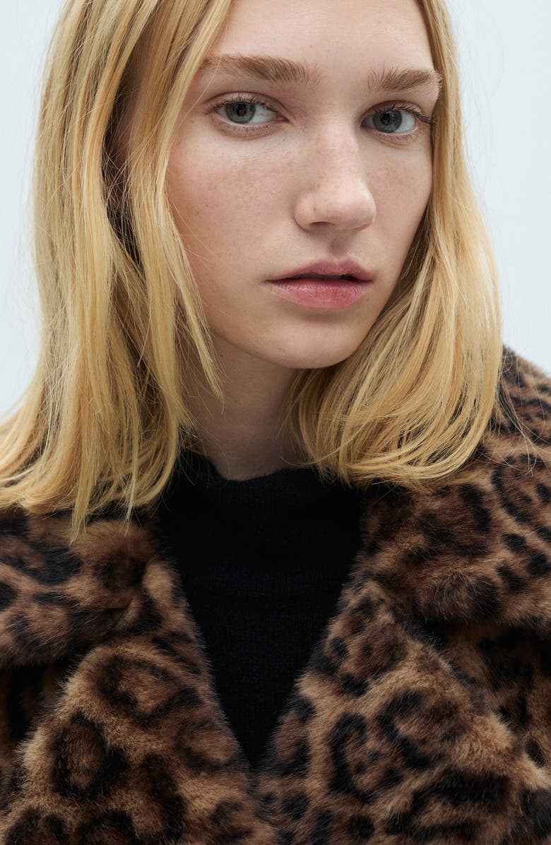 MANGO Leopard Faux Fur Coat, Alternate, color,
