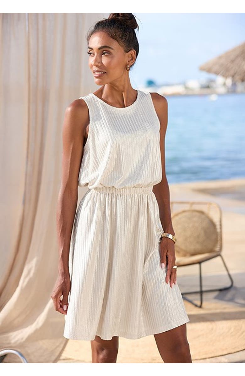 LASCANA Women's Metallic Sleeveless Dress, Alternate, color, Beige Gold