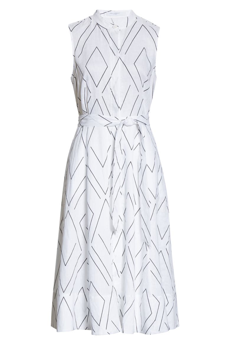 Clevete Geometric Linen Midi Dress, Alternate, color, BRIGHT WHITE