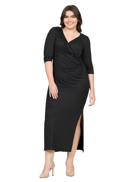 24seven Comfort Appare Fitted V-Neck Side Slit Maxi Dress