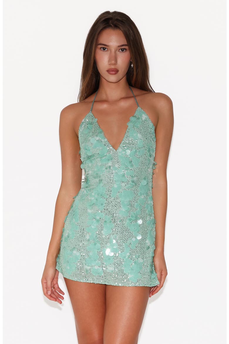 Sequin & Paillette Halter Neck Minidress, Alternate, color, MINT