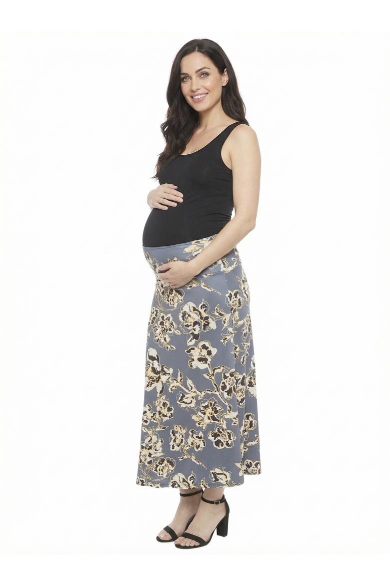 Maternity Floral Elastic Waist A-Line Maxi Skirt, Alternate, color, Grey Multi