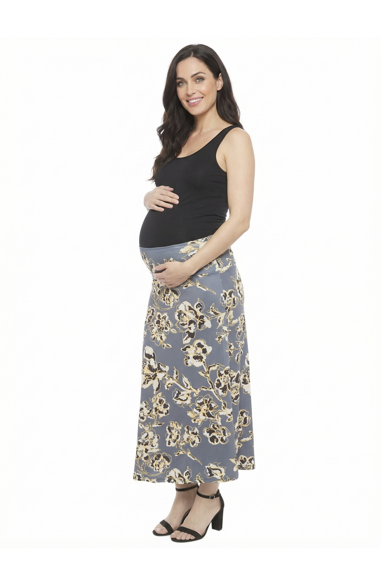 24seven Comfort Apparel Maternity Floral Elastic Waist A-Line Maxi Skirt, Alternate, color, Grey Multi