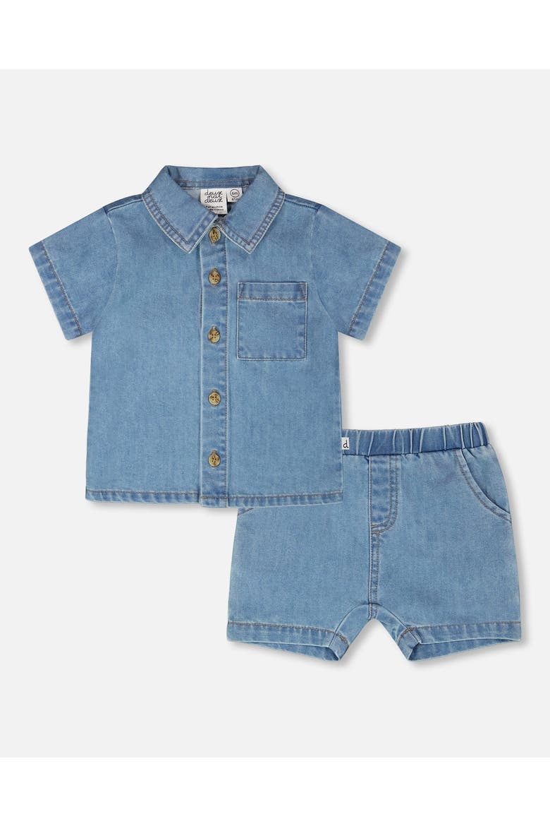 Light Blue Chambray Top and Short Set, Main, color, Light Blue Denim