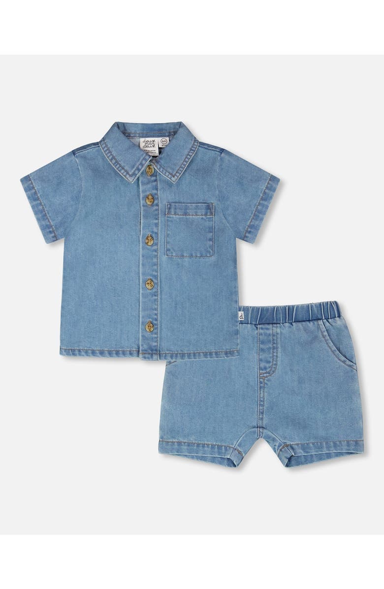 Deux par Deux Light Blue Chambray Top and Short Set, Main, color, Light Blue Denim