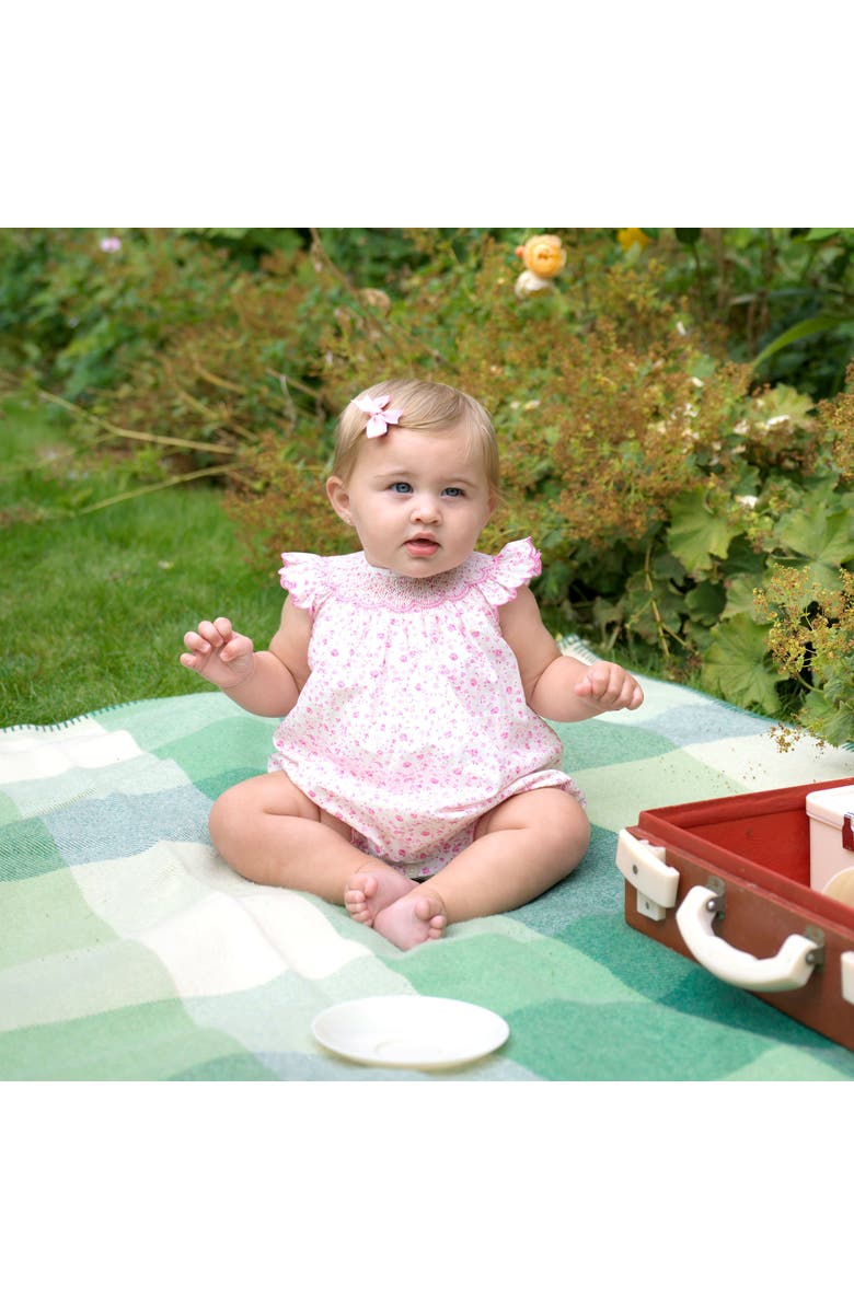 Rachel Riley Floral Smocked Babysuit, Alternate, color, Pink