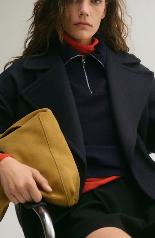 Mango Oversize Quarter Zip Jersey Sweater In Dark Navy