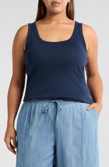 Caslon ® Melody Rib Tank Top In Blue