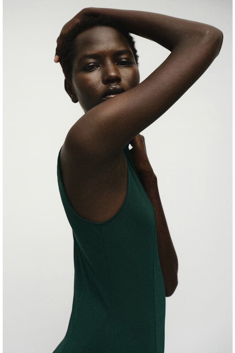 Godet Sleeveless Midi Dress, Alternate, color, DARK GREEN