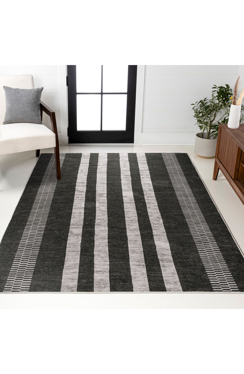 JONATHAN Y Vichy Geometric Striped Machine-Washable Area Rug, Alternate, color, Black/Ivory