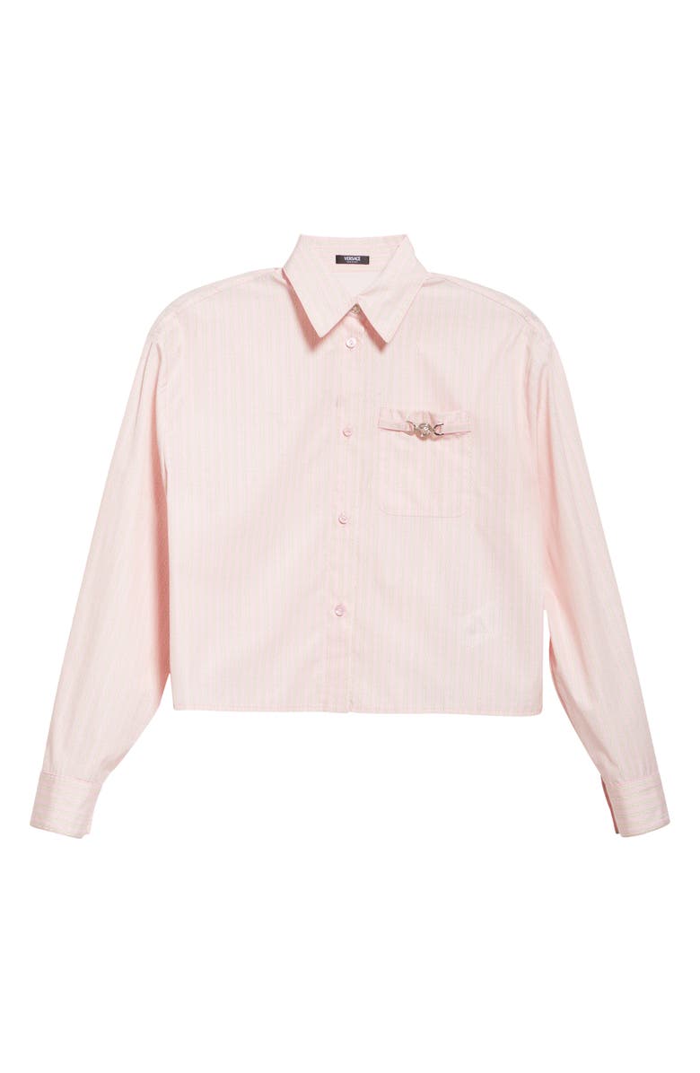 Versace Pinstripe Chain Crop Cotton Poplin Button-Up Shirt, Alternate, color, 