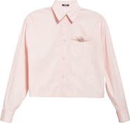 Versace Pinstripe Chain Crop Cotton Poplin Button-Up Shirt