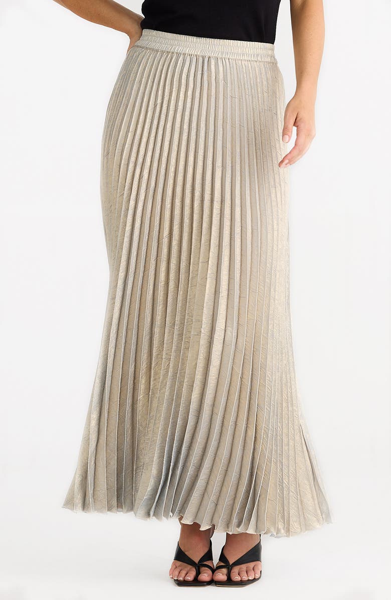 Brave+True Alias Pleated Maxi Skirt, Main, color, Champagne
