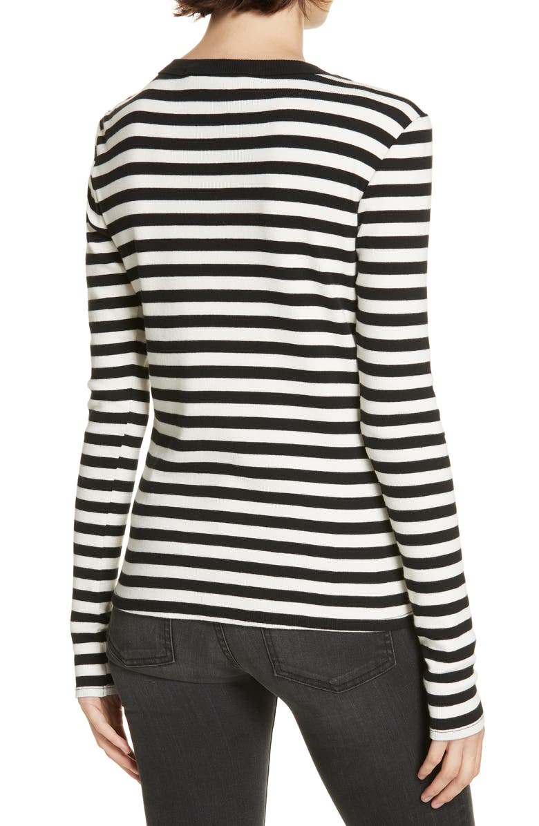 Veronica Beard Mayer Button Shoulder Stripe Top, Alternate, color,