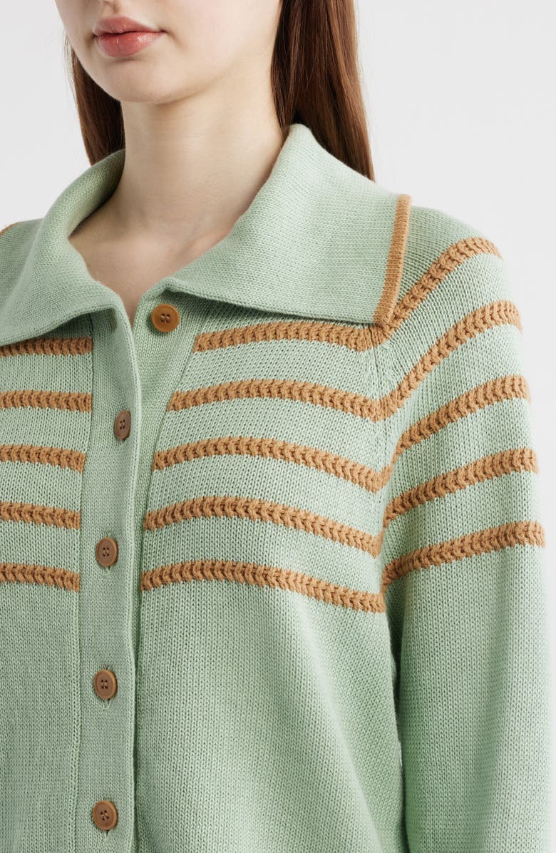 THE GREAT. The Scholar Crochet Stripe Cardigan, Alternate, color, Seafoam