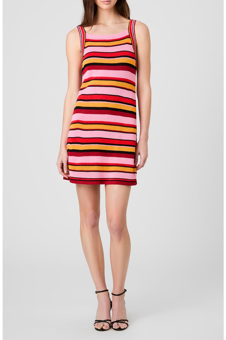Motley Stripe Rib Tank Dress, Main, color, SUNKISSED ORANGE MULTI