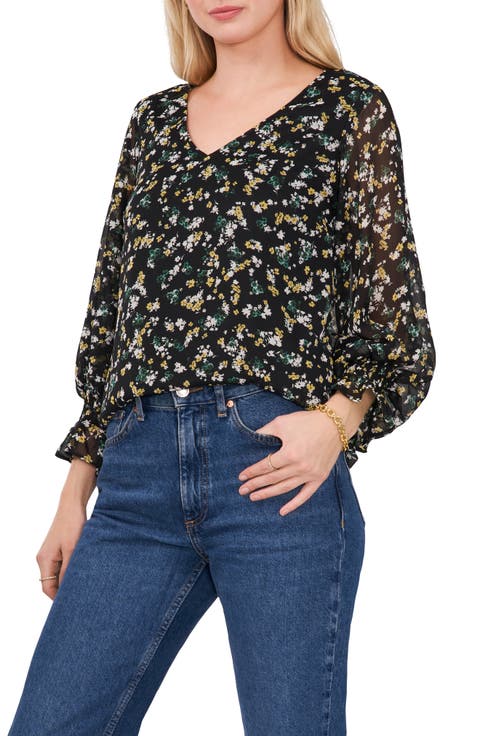 Floral Print V-Neck Chiffon Top