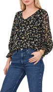 Chaus Floral Print V-Neck Chiffon Top