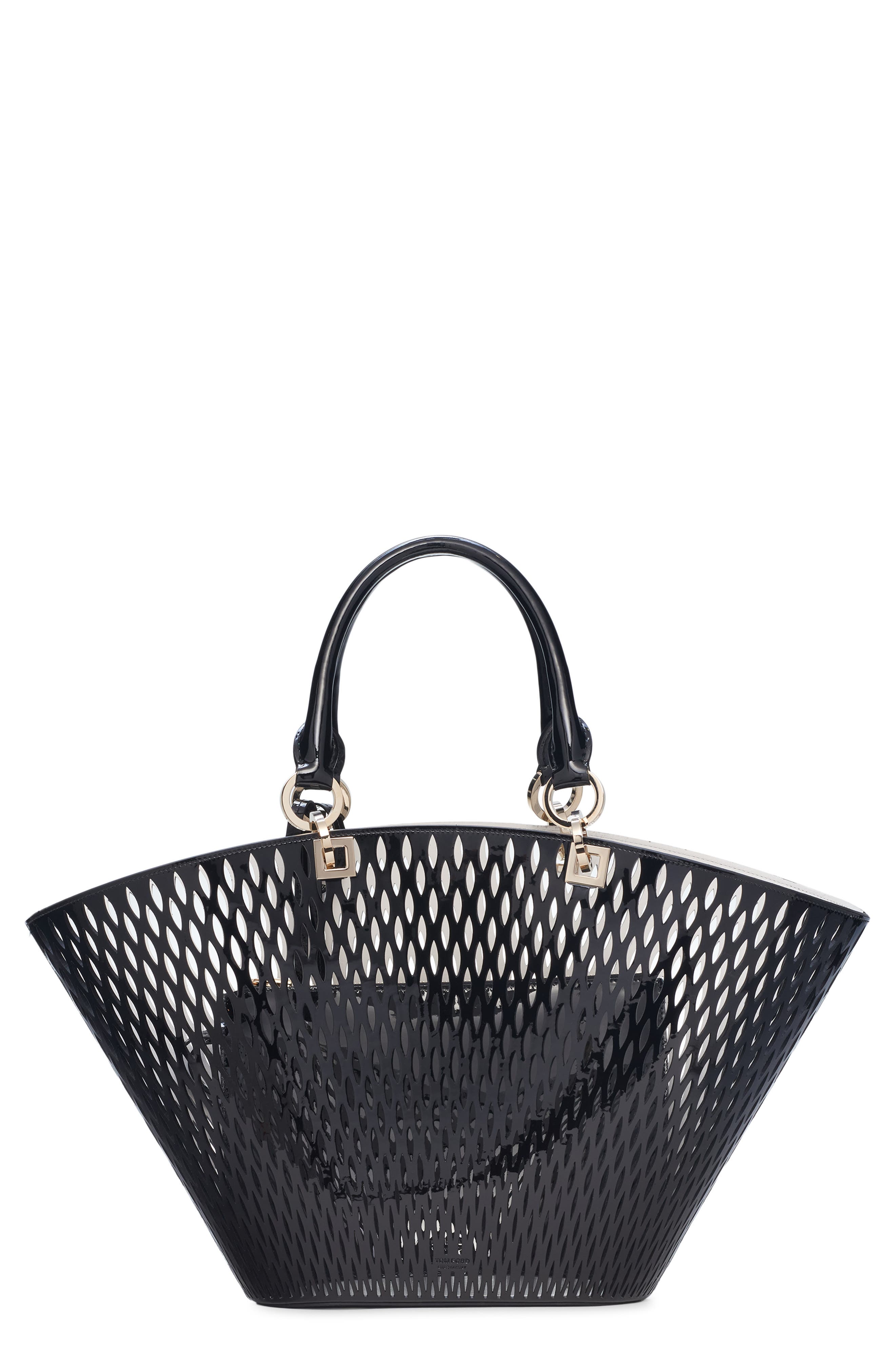 TOM FORD Medium Cutout Patent Leather Panier Tote, Main, color, Black