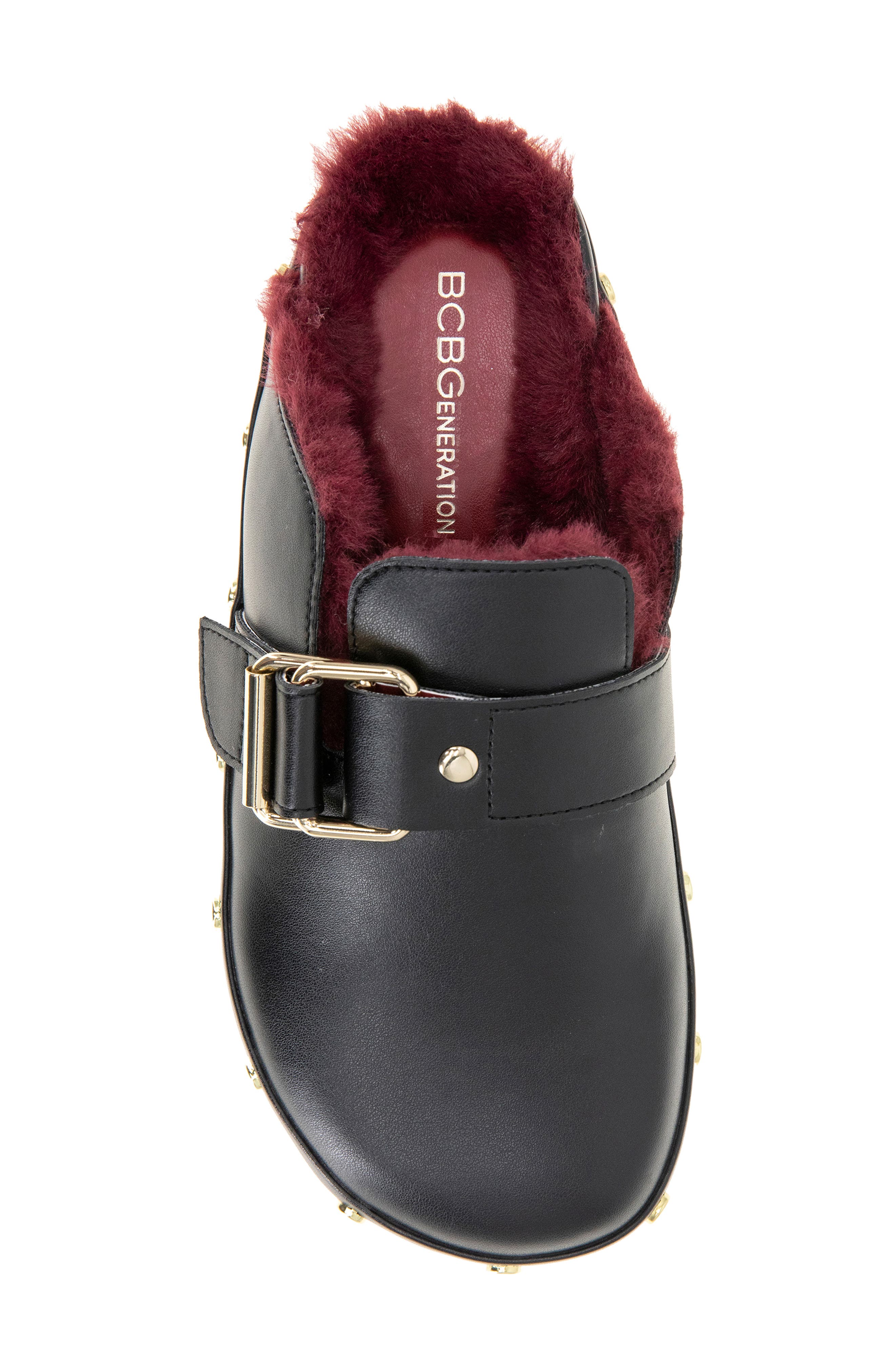 BCBGeneration Haisley Clog, Alternate, color, Black Faux Fur