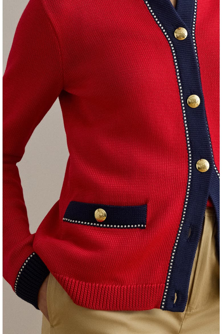 Two-Tone Trim Cardigan, Alternate, color, CRUISE RED/ MULTI