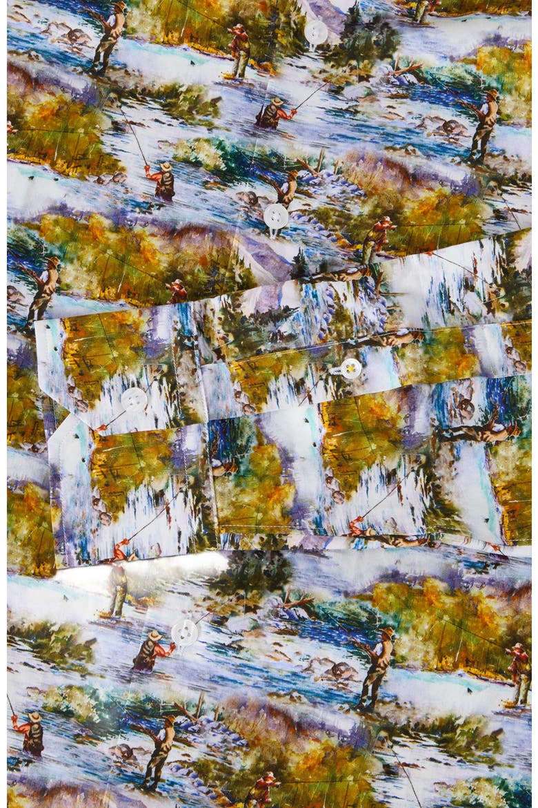 Reynolds Printed Fishing Scene Shirt, Alternate, color, Green Multi