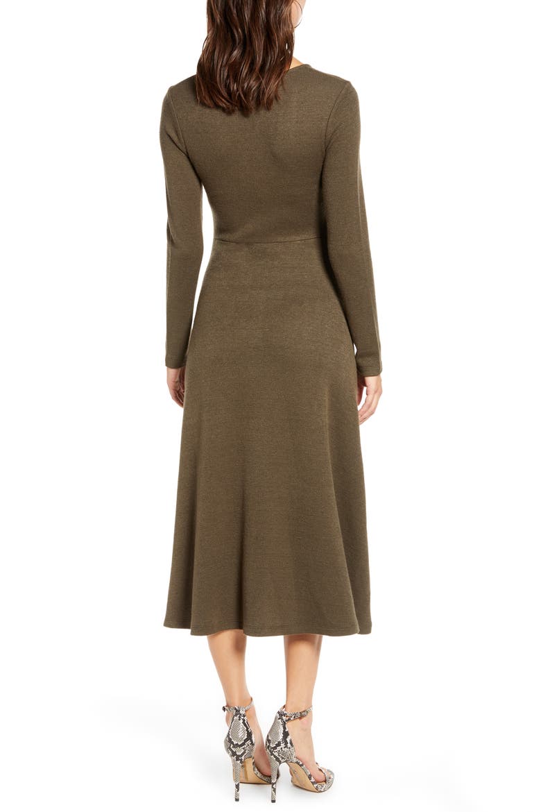 Cinch Front Long Sleeve Midi Sweater Dress, Alternate, color, OLIVE