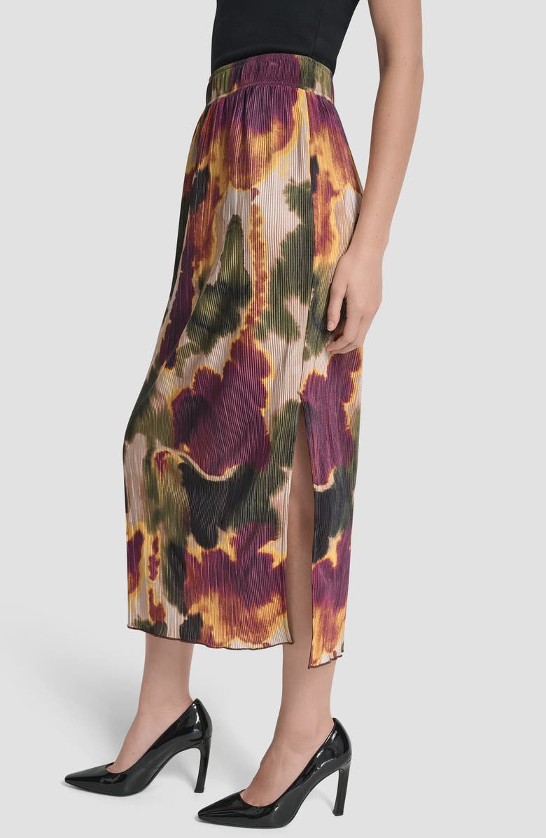 DKNY Print Plissé Midi Skirt, Alternate, color, Ink Diffusion