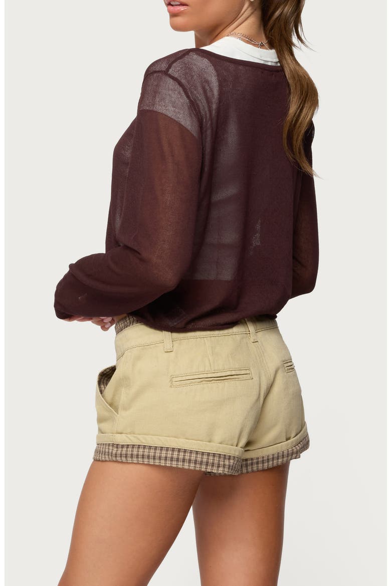 Kilian Sheer Knit Henley, Alternate, color, BROWN