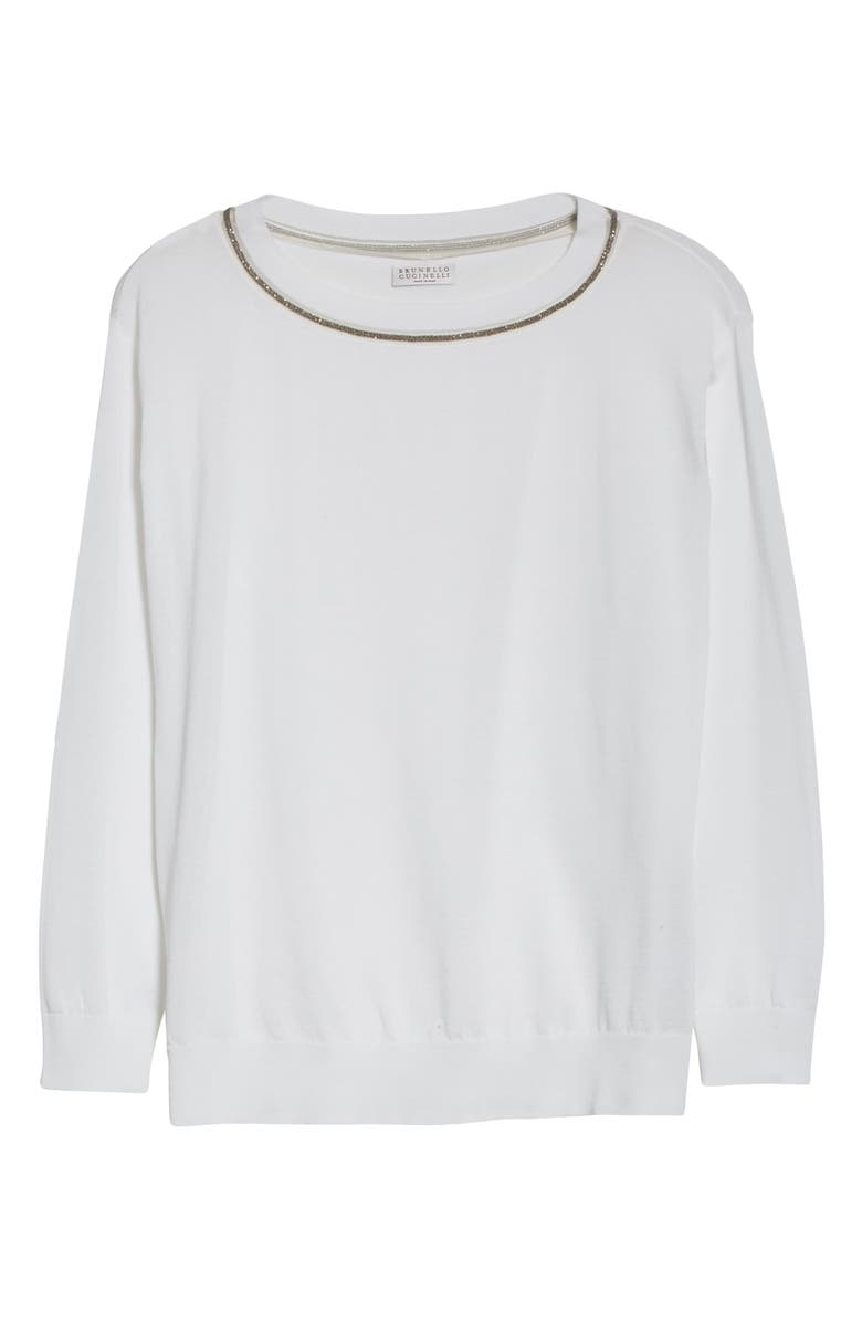 Brunello Cucinelli Monili Inset Cotton Sweater, Alternate, color, 