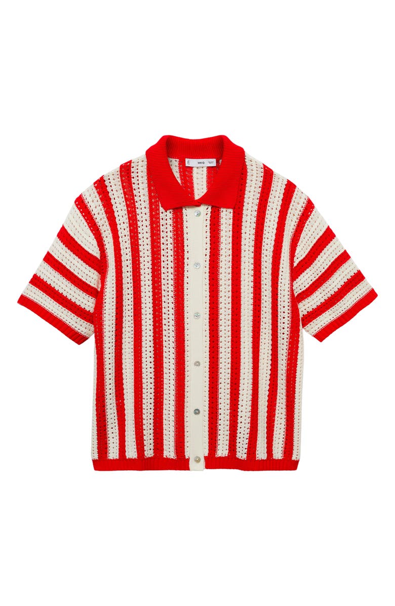 MANGO Stripe Open Stitch Button-Up Shirt, Main, color, Red