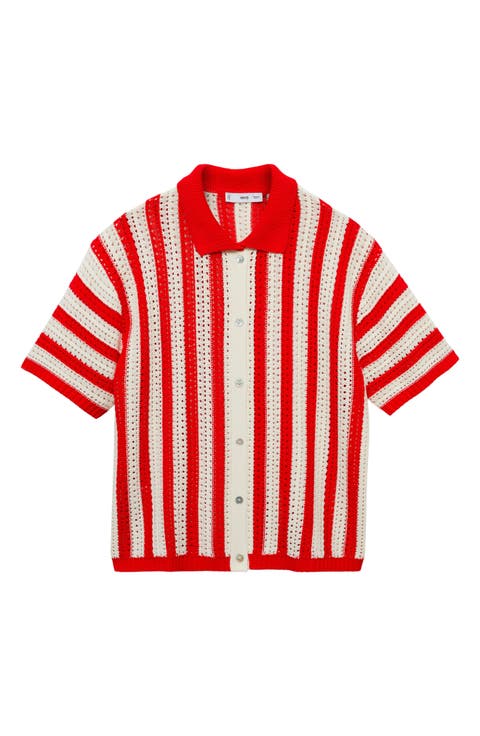 Stripe Open Stitch Button-Up Shirt