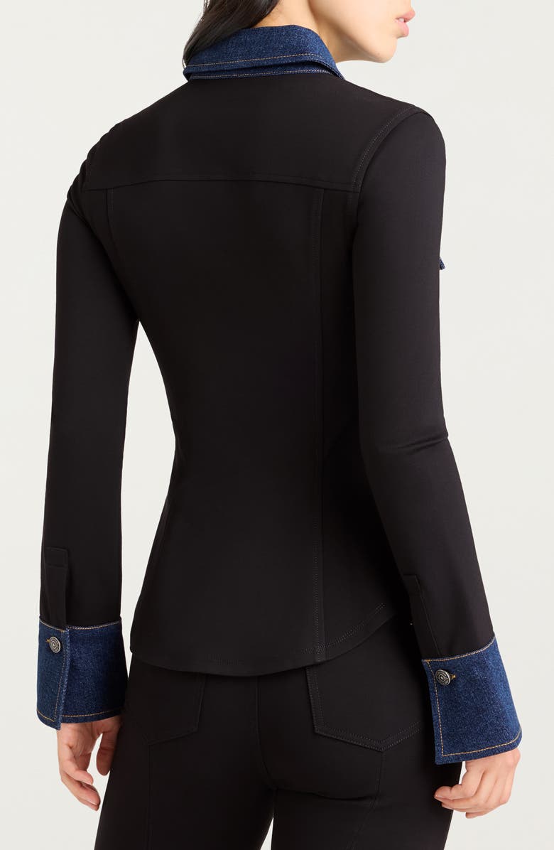 Cinq à Sept Aliza Denim Trim Shirt, Alternate, color, Black/ Fontaine