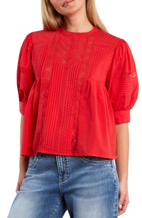 Charmalace Pintuck Lace Inset Cotton Blend Top