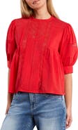Wash Lab Denim Charmalace Pintuck Lace Inset Cotton Blend Top