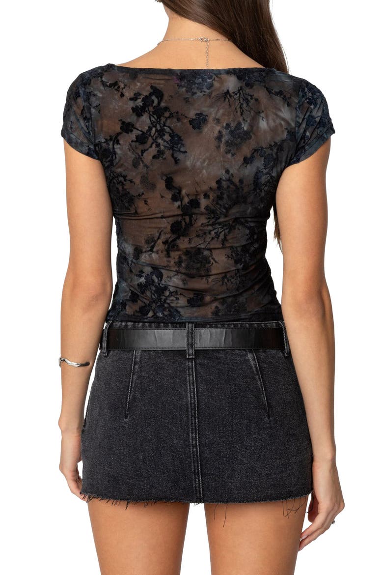Cowl Neck Sheer Mesh Top, Alternate, color, NAVY