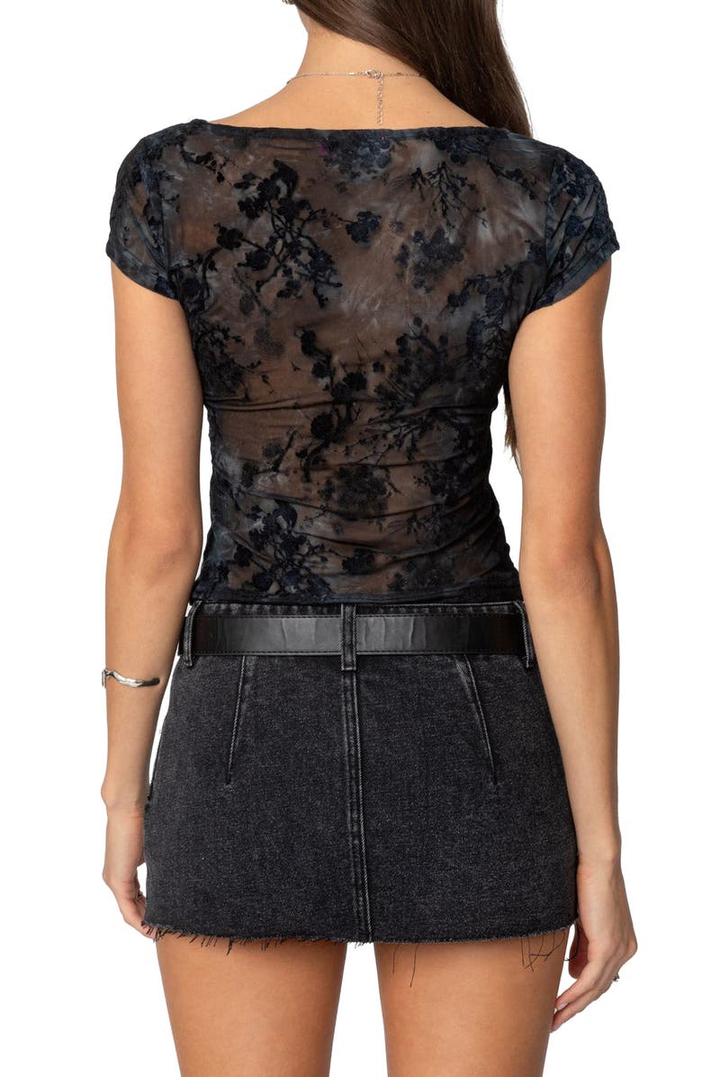 EDIKTED Cowl Neck Sheer Mesh Top, Alternate, color, Navy